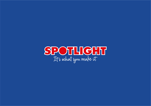 Spotlight logo with the tagline 'It's what you make it' on a solid blue background.