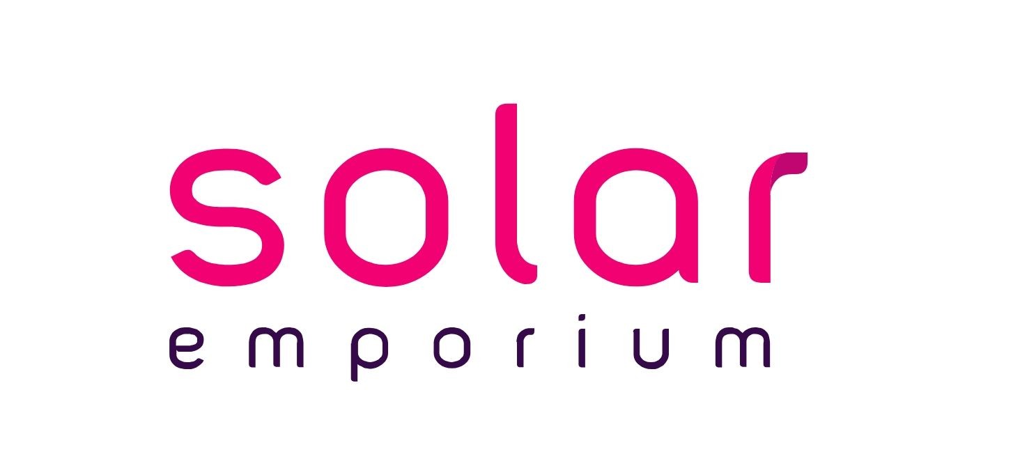 Logo with the text 'solar emporium' in pink and purple letters.